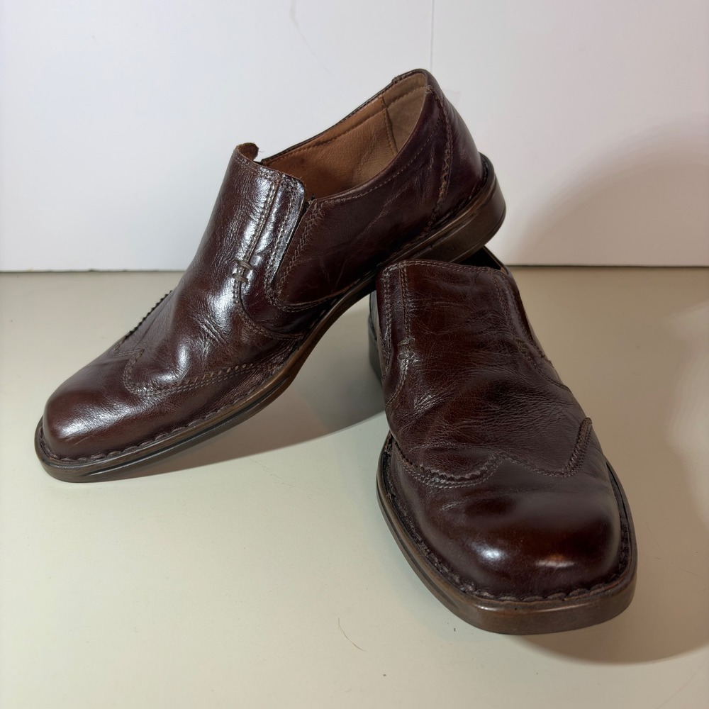 Josef Seibel Mens Brown Leather Slip On Wingtip Loafers Square Toe Size 8